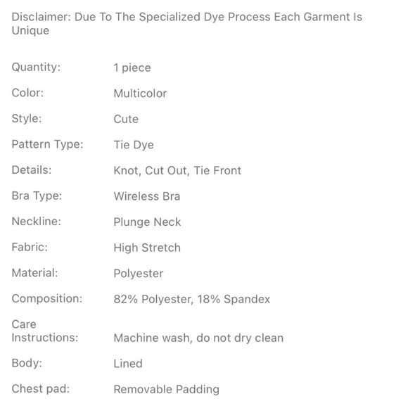 NWOT SHEIN Tie Dye Knot Front One Piece Swimsuit Size Medium - Picture 4 of 4